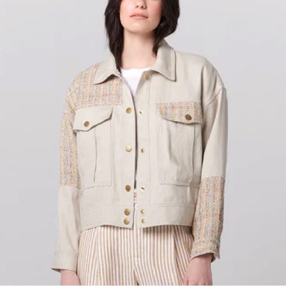 ELLIE MAE Kason Denim Jacket Silk/Linen Jacket Size XS - Picture 3 of 16